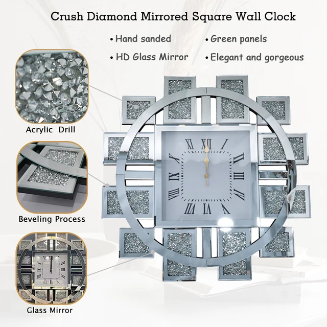 classy crystal decorative mirrored Wall clock