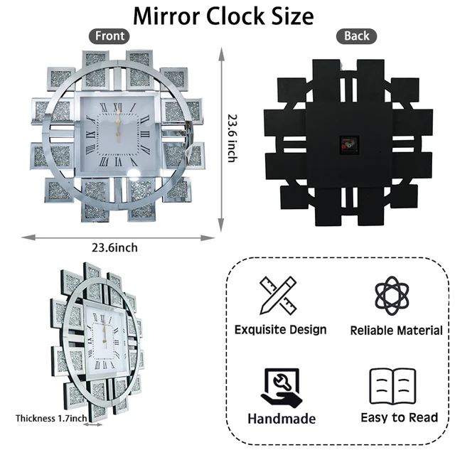 classy crystal decorative mirrored Wall clock