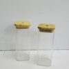 Transparent glass cup with bamboo holed lid